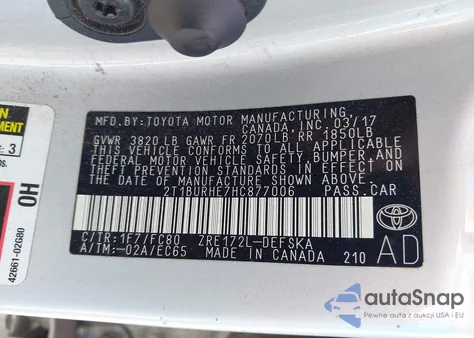 2017 Toyota Corolla Se z USA, uszkodzony, nr VIN 2T1BURHE7HC877006